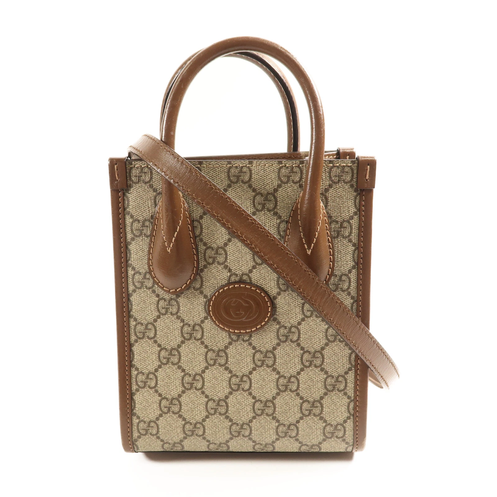 GUCCI GG GHW Mini borsa tote ad incastro G 2 vie tracolla PVC rivestita tela 671623