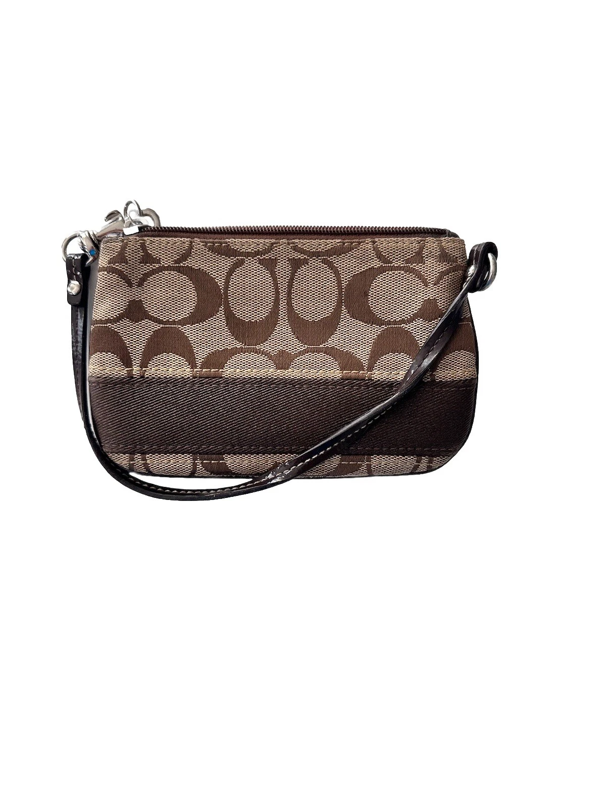 Coach F47790 Signature Stripe Jacquard Pelle Portafoglio Portamonete Pochette Custodia