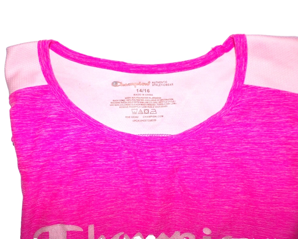 Champion metallic print athletics Girls Pink white fabric T-Shirt Size 14-16 R1 - Image 4 of 4