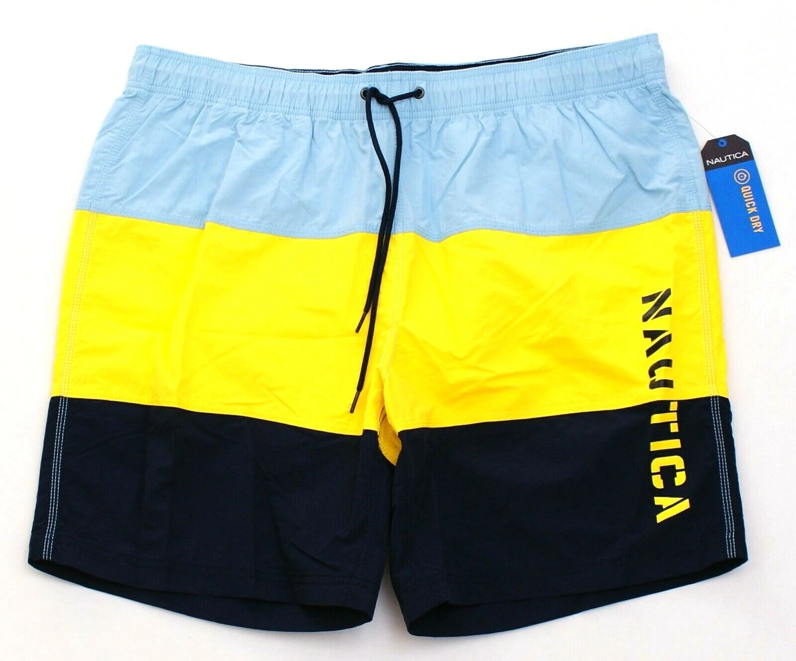 Nautica Quick Dry Blue & Yellow Brief Lined Swim Trunks Boardshorts Men's NWT