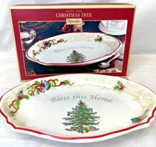 Spode Serving Tray Dish Bless This Home Christmas Tree In Box