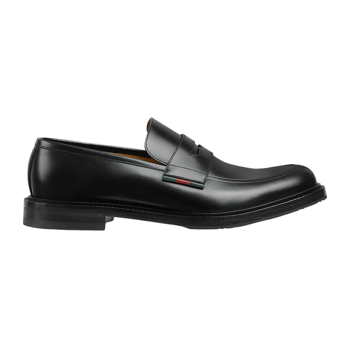 GUCCI $1150 Men's Black Shiny Leather With Web Loafers New