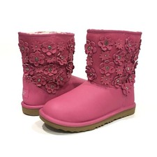 UGG KID CLASSIC SHORT II PETAL BOOTS -PINK AZALEA LEATHER -YOUTH US 5 -NEW