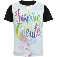Inspire and Create Pastel Half Tone Art All Over Mens Black Back T Shirt