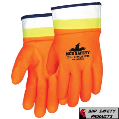 CHEMICAL RESISTANT GLOVES DOUBLE DIPPED RUBBER WORK GLOVES HI-VIS ORANGE, LARGE