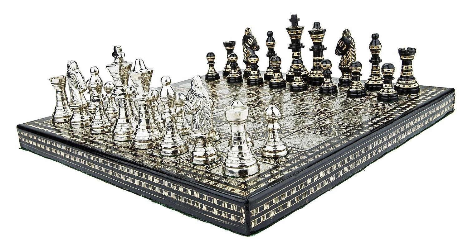 Chess Game Board Set Collectible Handmade Luxury Heavy Metal Brass Chess  Board Set for Professionals and Adult for Tournament (14 Inches) by INDUS