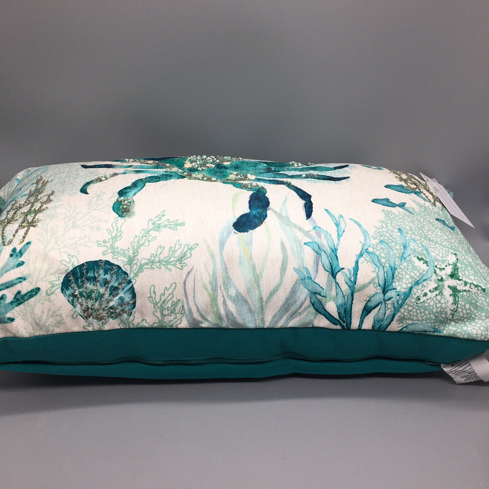 Coastal Collection Beaded Crab Seahorse Lumbar Pillow Beach Ocean Decor