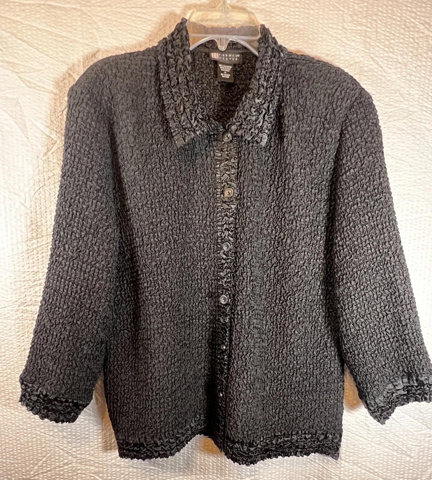 Chaqueta de palomitas de maíz vintage Carole Little acanaladas negra XL Preppy wear Work Corp Y2K Foto 2 de 4