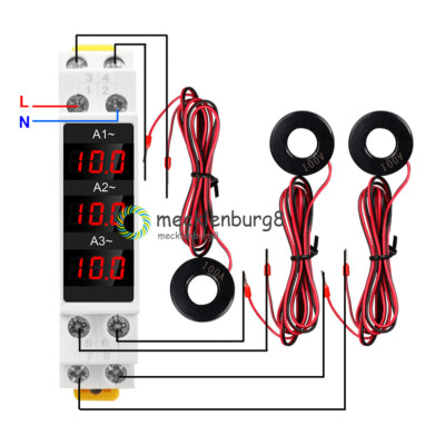 AC 80-500V 1-100A DIN-Rail Three-Phase AC Ammeter Digital Display Current Meter