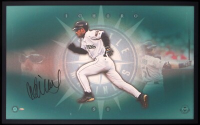 Ichiro Suzuki Signed Upper Deck 42x26 Framed Canvas Large 8 Inch