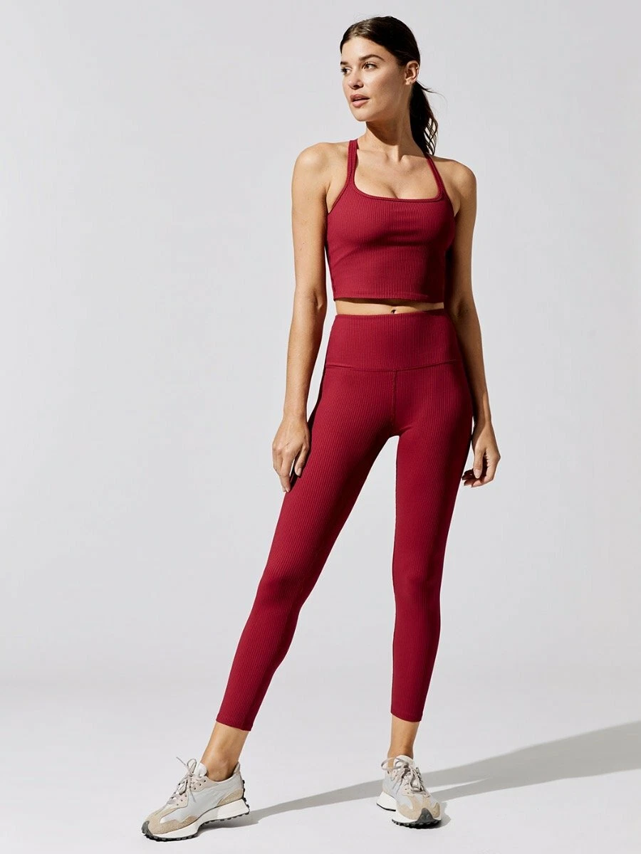 NWT Carbon38 Ribbed Regular Rise Legging Sz. Large Ruby Red