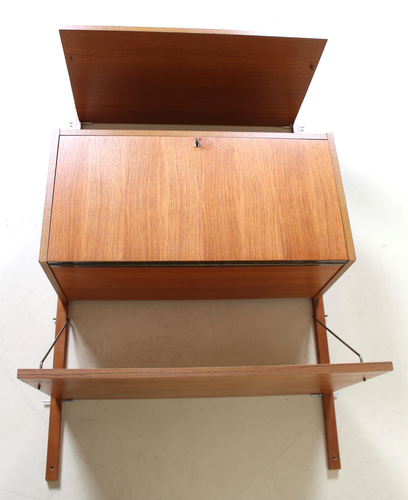 PS System Mid Century Vintage Danish Teak Wall Shelves Writing Bureau Single Bay - Picture 7 of 7