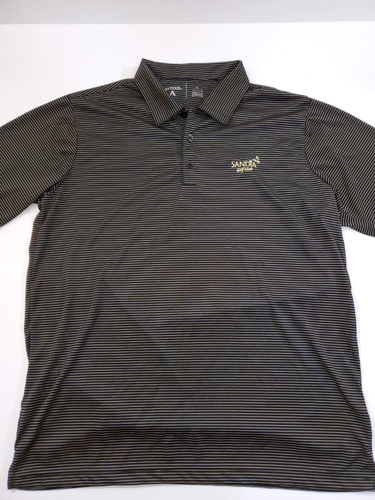 Camisa polo Sandia Golf Club Albuquerque, casi nueva talla grande a rayas negras manga corta