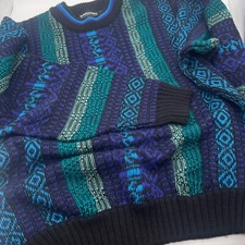 80s Expressions International Sweater Men Large Blue Chunky Grandpa Colorful X