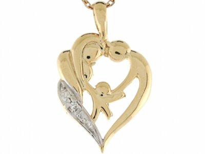 14k Bicolor Gold Diamant Akzente Kind in Eltern Herz Slide Charm
