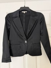 Alice  Olivia Black Single Button Notched Lapel Cropped Blazer Jacket Size XS