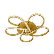 5 Lights Gold Finish and Clear Crystals Inserts LED Flush Ceiling Fitting Light