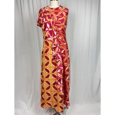 Ulla Johnson Handmade Lali Runched Ruffle 100% Silk Maxi Dress Red Orange Size 6
