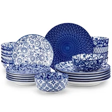 SELENE Plates and Bowls Set for 6, 24 Pieces Dinnerware Sets, Mircowave and D...