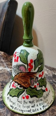 Vintage 1980 Hand-Painted Twas the Night Before Christmas Mouse Ceramic Bell