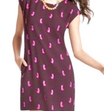 Ann Taylor LOFT Dress Womens Extra Small Petites Purple Pink Red Cats Pockets