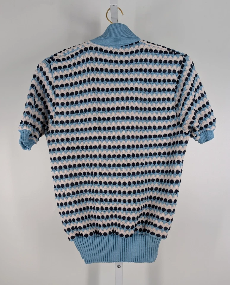 Camisa polo vintage McGregor malha anos 60 anos 70 mod geométrica azul branca pipoca GG - Imagem 3 de 4