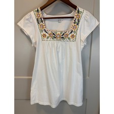 Vintage Embroidered White Cotton Peasant Top Cottagecore Fairy Size Medium