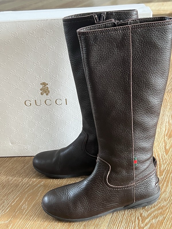 GUCCI Girls Tall Leather Boots In Brown Size EURO 31/US 13 EUC Made In Italy!