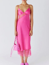 Urban Outfitters Rose Satin Slip Midi Dress in Pink Medium