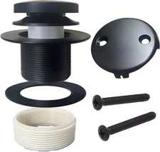 Matte Black Tub Drain Kit with 2-Hole Overflow Faceplate, Universal Fine/Coarse