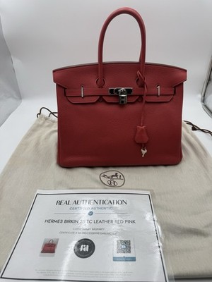 HERMÈS Birkin 35 Red Top Handle Bag w/ Lock, Key & Dust Bag Palladium Hardware
