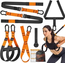Home Resistance Training Kit, Suspension Trainer Straps with One Size, Orange 