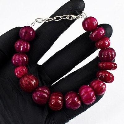 Ausgezeichnetes 269,00 kt geschnitztes rotes Rubin Perlen bestes wunderbares Armband RK 30 E726