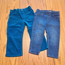 OshKosh Denim Jegging and Teal Corduroy Pants Girls 24 Months Lot of 2