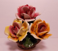 Vintage Capodimonte Italy Floral 3 Roses Pink and Yellow in Basket wall art
