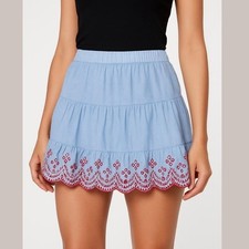 Vineyard Vines Women's Large Chambray Flounce Eyelet Scallop Hem Mini Skirt