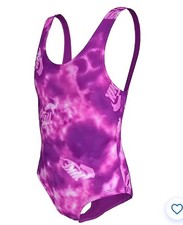 Nike Swim Big Kids' Girls' U-Back Swimsuit in a vivid purple tie-dye Large 1