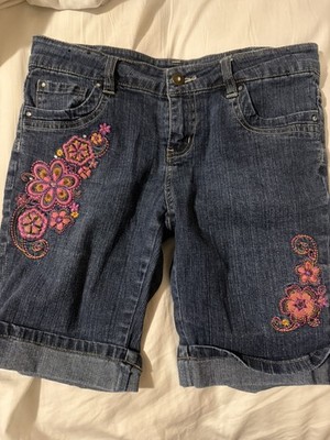 Arizona Jean Co Girls Size 8 1/2 Plus Bermuda Denim Shorts Cuffed Blue