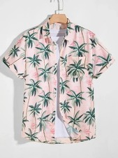 Men's Palm Tree Print Hawaiian Shirt Short Sleeve Beachwear