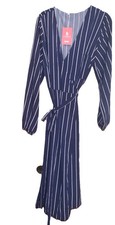NWT Women's 2XL LUCKSWAN Navy White Strips Wrap Around Maxi Polyester