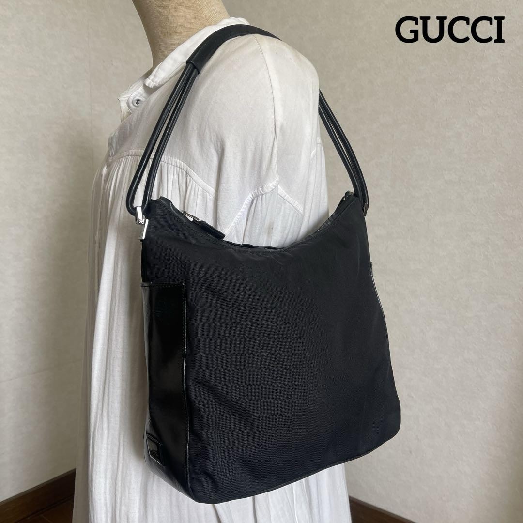 GUCCI black nylon and leather shoulder bag from Japan