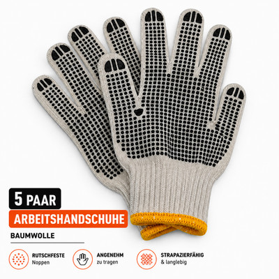 Arbeitshandschuhe Baumwolle mit Noppen 5 Paar rutschfest für Werkstatt Garten