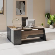 78.74in L-Shaped Large Computer Executive Office Desk w/Drawers & Storage Shelve