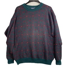 Vintage Nautica Sweater Knit Cosby Men  s XL 100 Cotton Green Red Holiday Crew