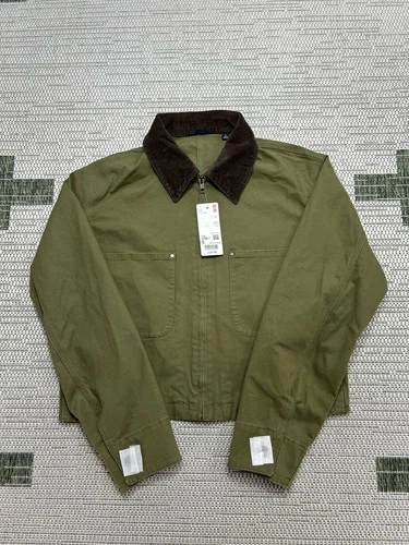 Uniqlo Jacket Womens Small Green Cotton Canvas Cropped Bomber New