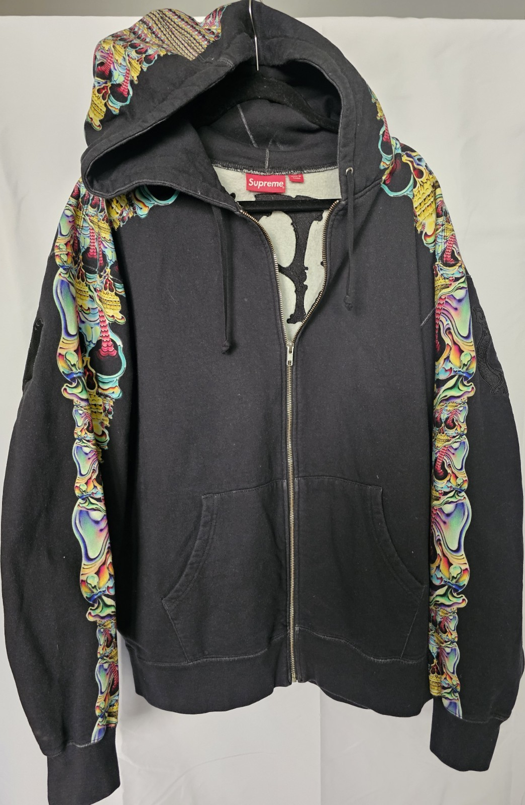 Supreme Black Multicolor Graphic Print Full Zip Hooded Hoodie XL Men
