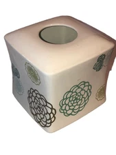 Wamsutta Ceramic Tissue Box Cover Turquoise & Green & Brown Flowers