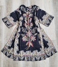 Boho Black Paisley Floral Embroidered Maxi Kimono Gypsy Hippie Duster Cardigan S