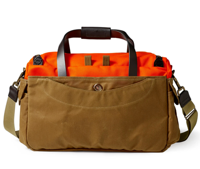 Filson Heritage Sportsman Bag Blaze Orange Dark Tan Tin Cloth