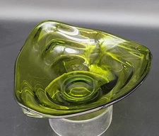Vtf Viking Tundra Green Art Glass Bowl MCM Triangular Serving Candy Home Decor